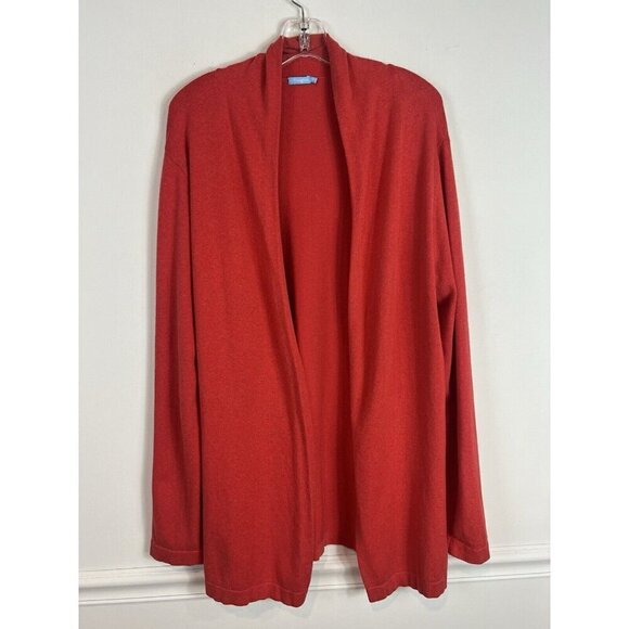 J MCLAUGHLIN Red Cotton Knit Open Front Longline Sweater Duster Cottagecore L - Picture 1 of 7